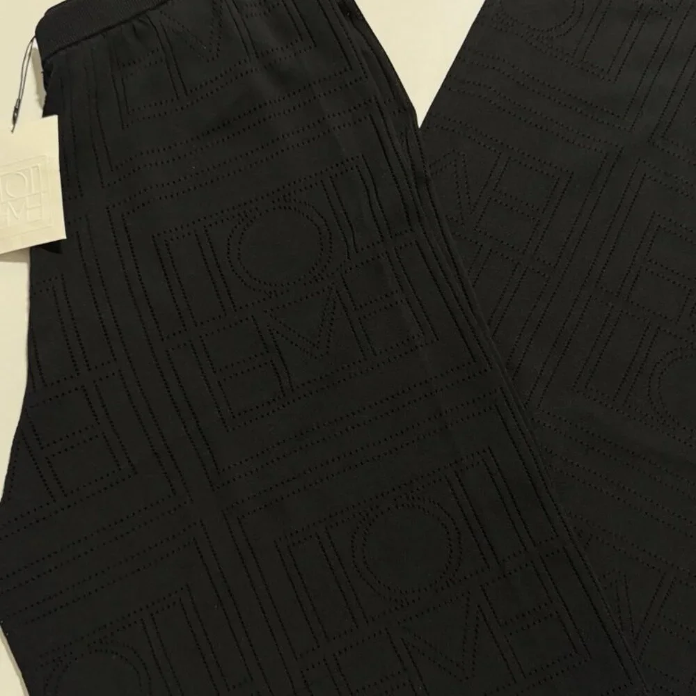 Totême Monogram Pointelle Knit Wide Leg Trousers Black M NWT - Picture 9 of 9